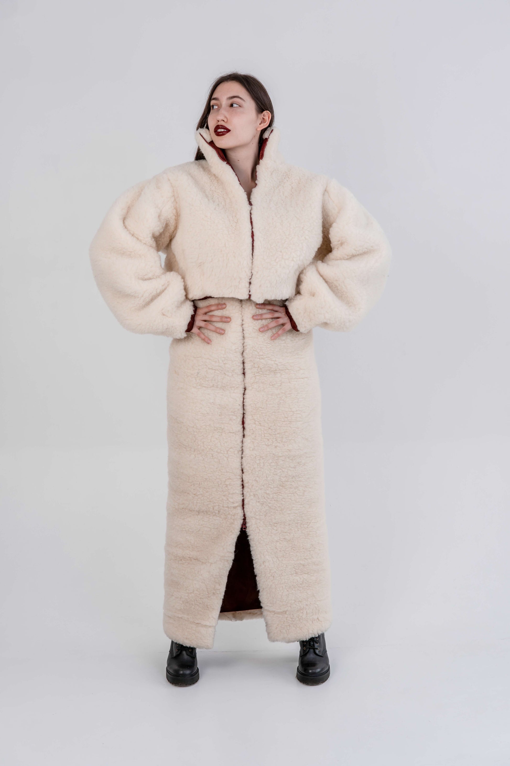 Woolen Women's Long Skirt - White-4